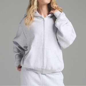SKIMS Light Gray Heather  Zip-Up Hoodie